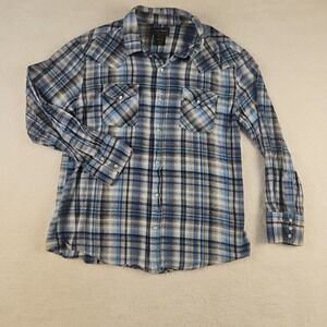 High Noon Western Shirt Mens Large Regular Long Sleeve Pearl Snap Ranch Blue